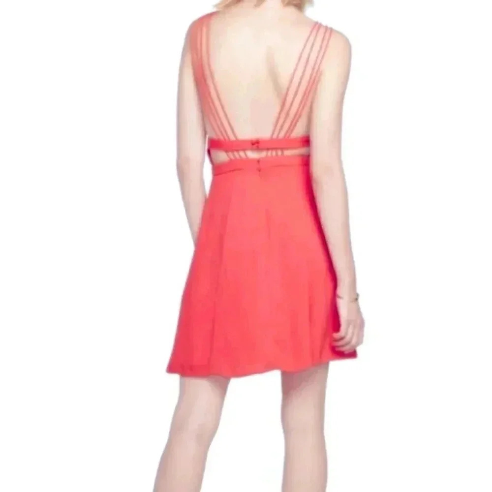 NWT Fame And Partners Watermelon Pink Plunging Cut Out Gladiator Mini Dress 10 - Picture 3 of 11